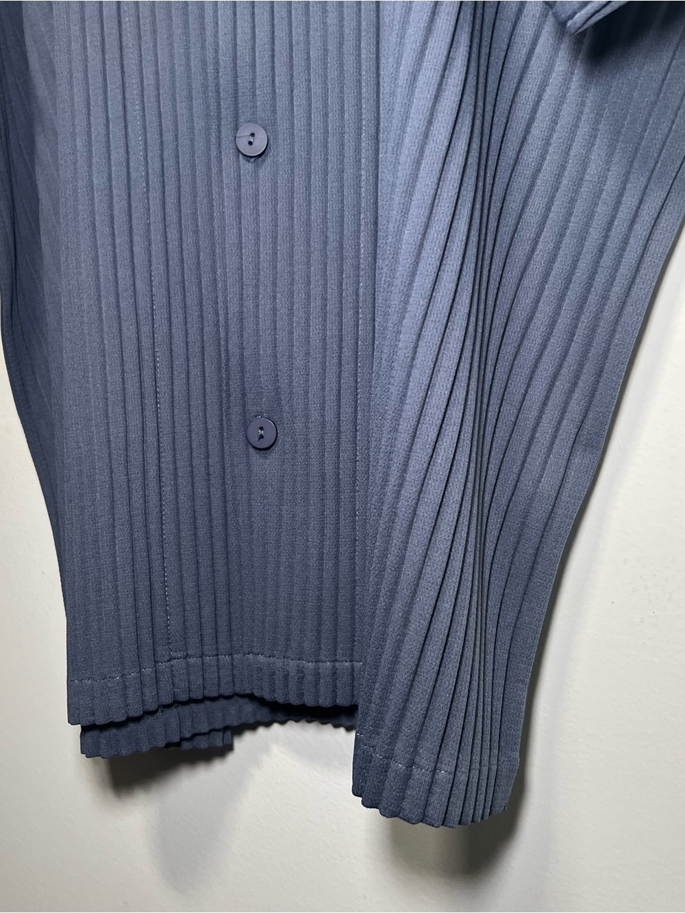 Manière De Voir Men Pleated Short Sleeve Button Up Shirt Blue Lagenlook Textured - Picture 8 of 15